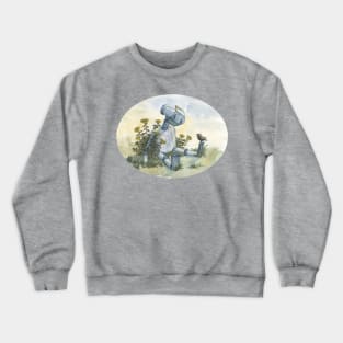 a little robot and bird - watercolor illustration Crewneck Sweatshirt